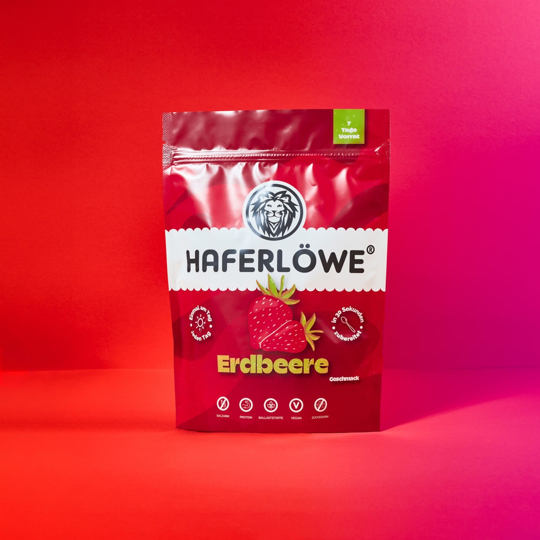 Tüte HAFERLÖWE Erdbeere für Blutzucker bewusste Ernährung Hafertage Haferkur