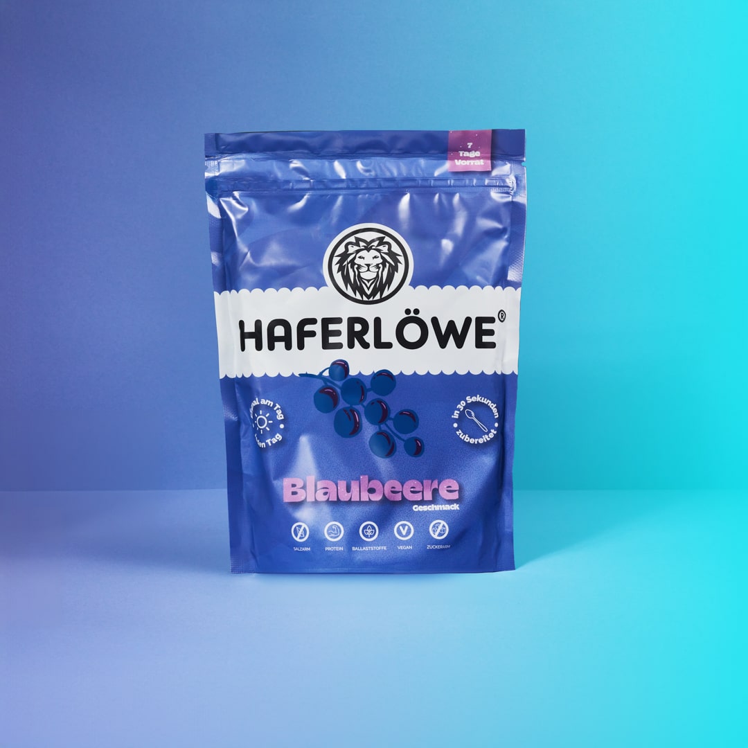 Tüte HAFERLÖWE Blaubeere für Hafertage in lecker und Blutzuckermanagement