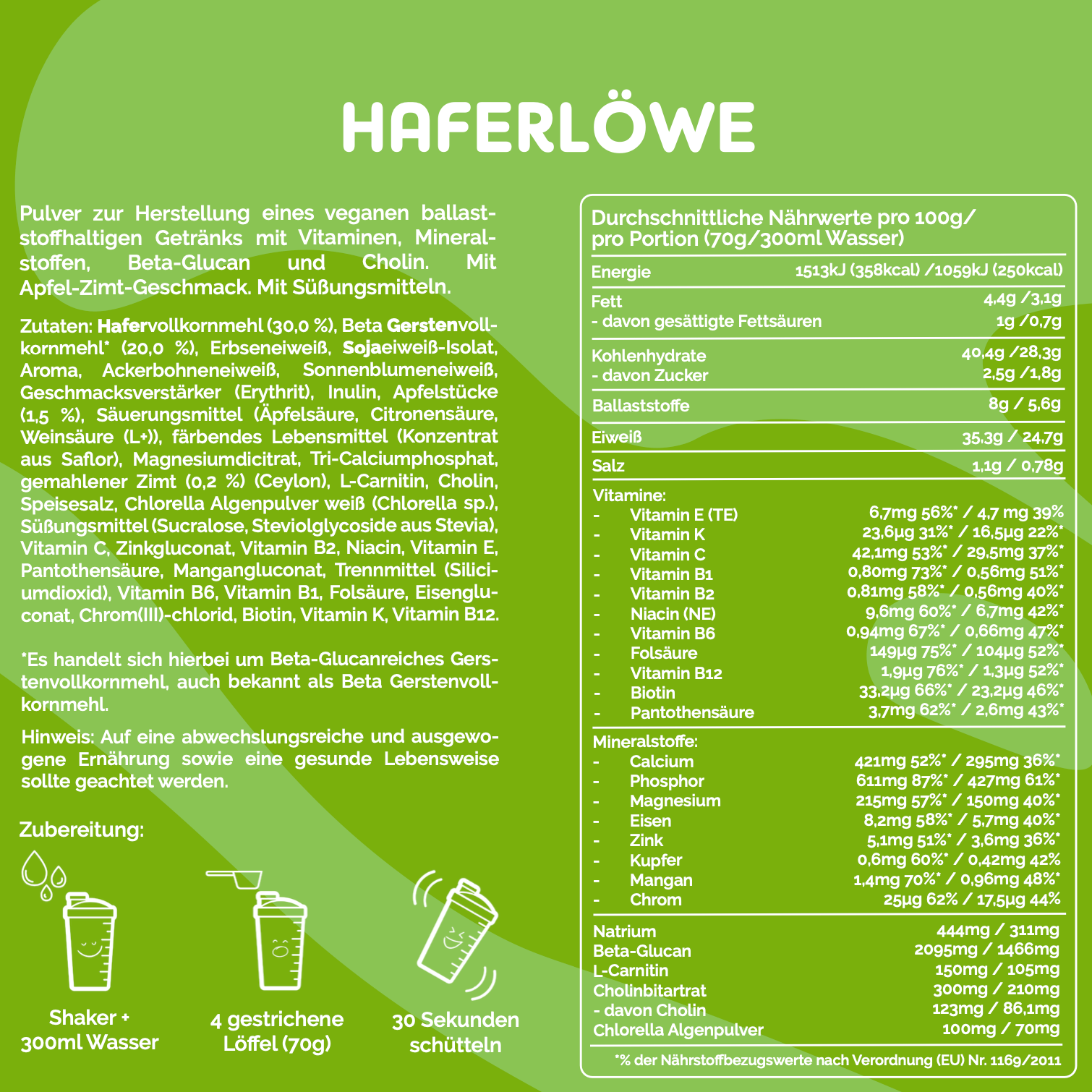 Auflistung aller Inhaltsstoffe und Nährwertangaben von Apfel-Zimt
